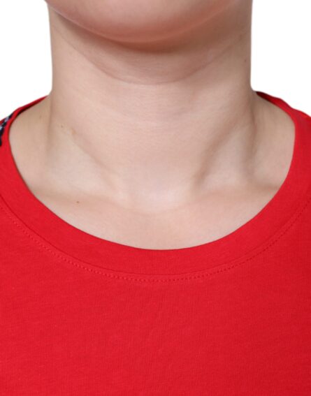 Red Cotton Crew Neck Short Sleeve Tee T-shirt - Image 5