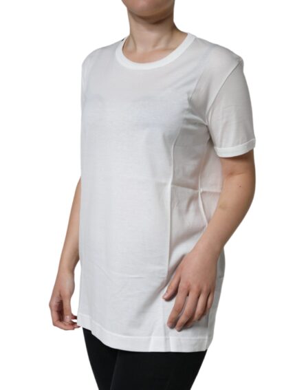 White Cotton Crew Neck Short Sleeve T-shirt - Image 3
