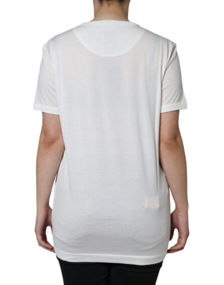 White Cotton Crew Neck Short Sleeve T-shirt - Image 4