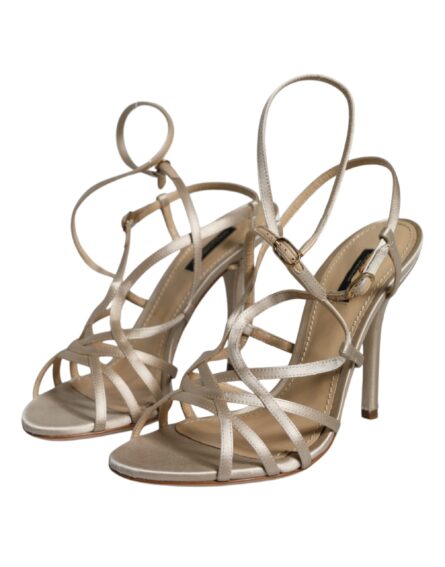 Beige Leather Stiletto Heels Sandals Shoes - Image 2