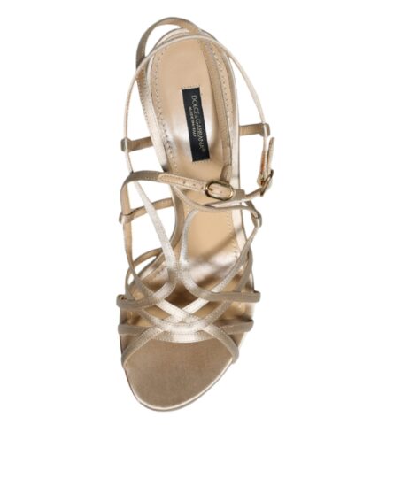 Beige Leather Stiletto Heels Sandals Shoes - Image 5