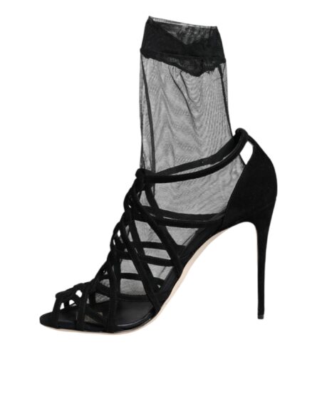 Black Tulle Stretch Heels Sandals Shoes - Image 4