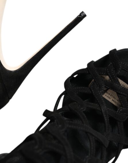 Black Tulle Stretch Heels Sandals Shoes - Image 6