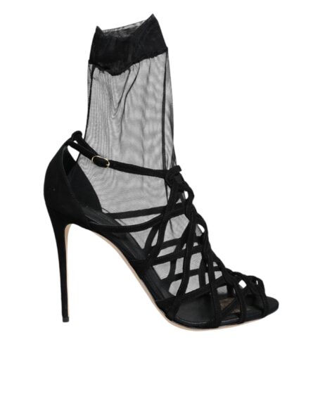 Black Tulle Stretch Heels Sandals Shoes - Image 8