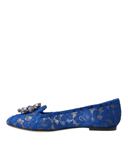 Blue Lace Crystal Ballet Flats Loafers Shoes - Image 4
