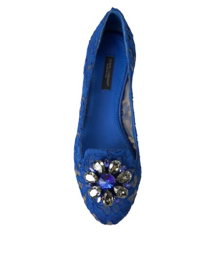 Blue Lace Crystal Ballet Flats Loafers Shoes - Image 5