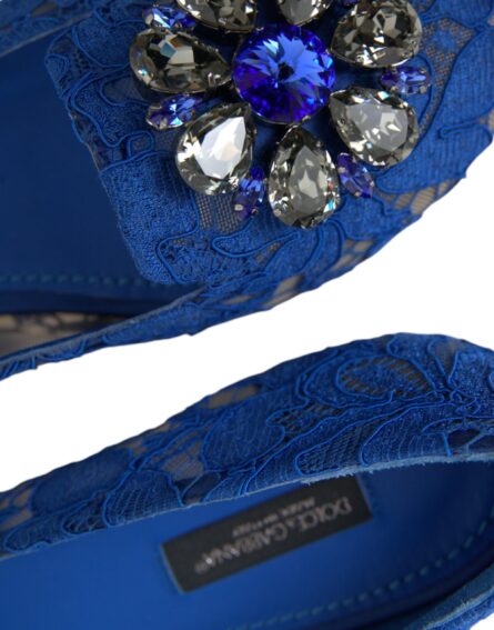 Blue Lace Crystal Ballet Flats Loafers Shoes - Image 6