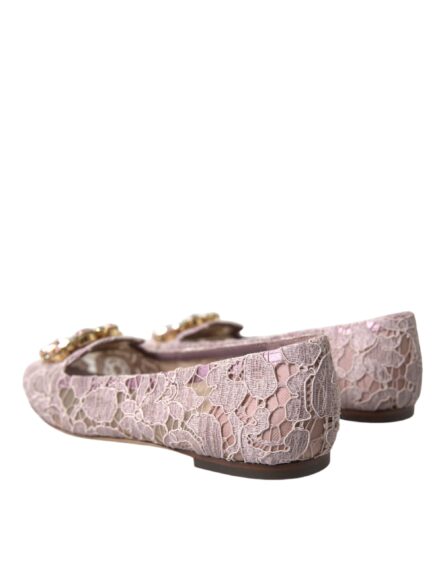 Pink Lace Crystal Ballet Flats Loafers Shoes - Image 3