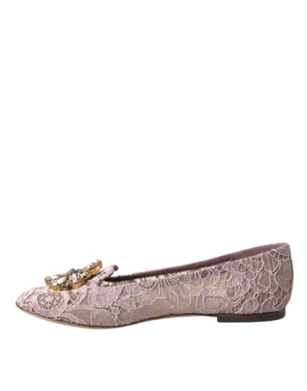 Pink Lace Crystal Ballet Flats Loafers Shoes - Image 4