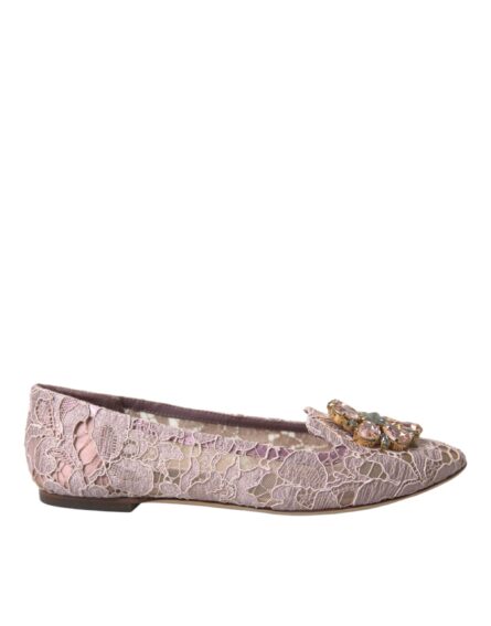 Pink Lace Crystal Ballet Flats Loafers Shoes - Image 5