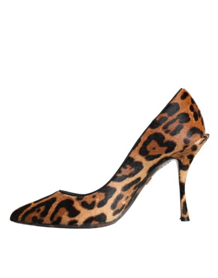 Brown Leopard Calf Hair Heels Pumps Shoes - Image 4