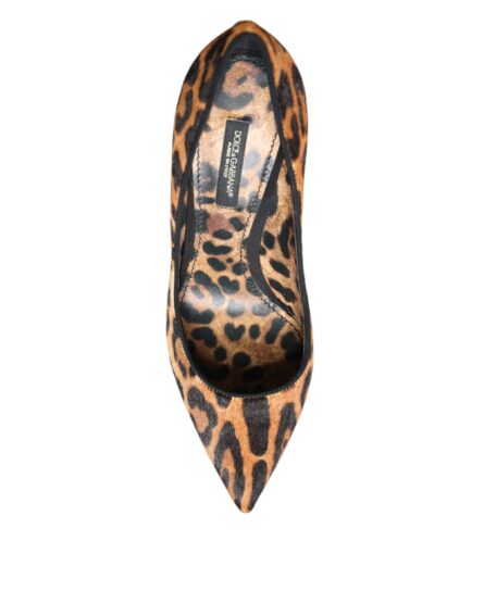 Brown Leopard Calf Hair Heels Pumps Shoes - Image 5
