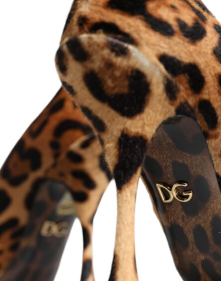 Brown Leopard Calf Hair Heels Pumps Shoes - Image 6