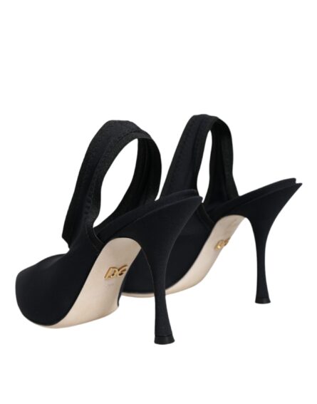 Black Jersey Stretch Heels Slingback Shoes - Image 3