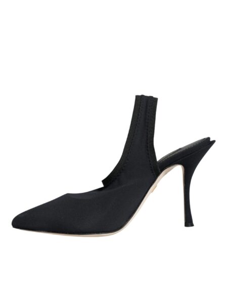 Black Jersey Stretch Heels Slingback Shoes - Image 4