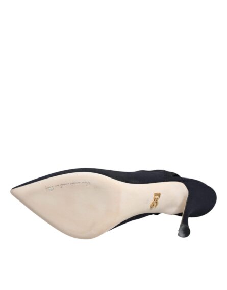 Black Jersey Stretch Heels Slingback Shoes - Image 7