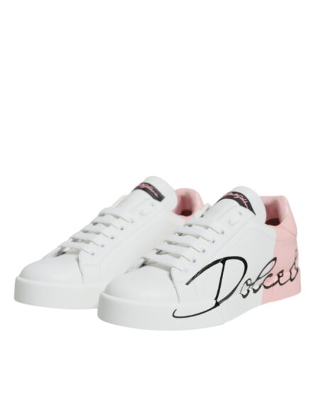 White Pink Portofino Low Top Sneakers Shoes - Image 3