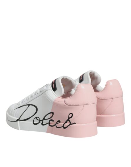 White Pink Portofino Low Top Sneakers Shoes - Image 4