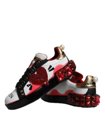 White Red Crystals Leather Portofino Sneakers Shoes - Image 6