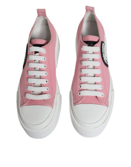 Pink White Canvas Logo Low Top Sneakers Shoes - Image 2