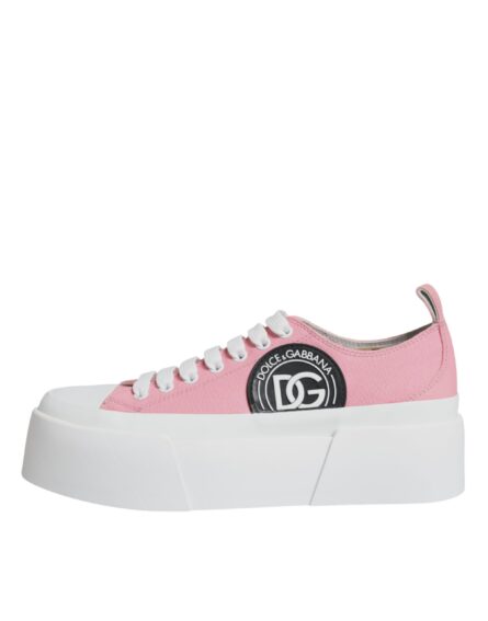 Pink White Canvas Logo Low Top Sneakers Shoes - Image 5