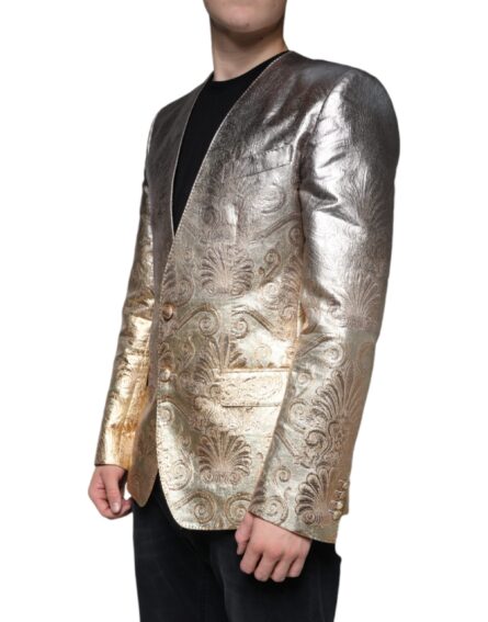 Gold Jacquard Single Breasted Dress Blazer - Image 3