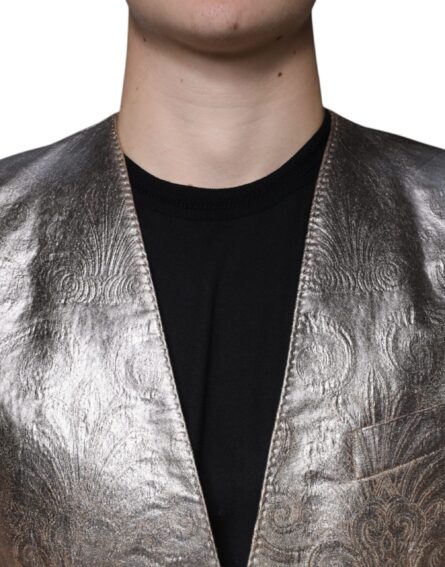 Gold Jacquard Single Breasted Dress Blazer - Image 5