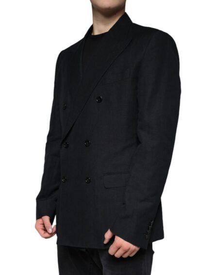 Black Linen Double Breasted Dress Blazer - Image 3