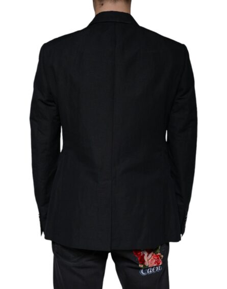 Black Linen Double Breasted Dress Blazer - Image 4