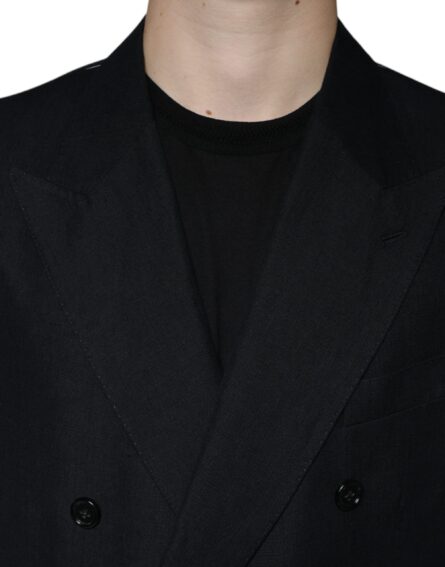 Black Linen Double Breasted Dress Blazer - Image 5
