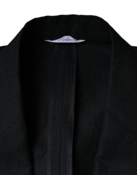 Black Linen Double Breasted Dress Blazer - Image 7