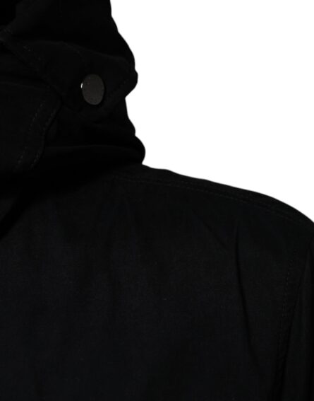 Black Hooded Parka Cotton Trench Coat Jacket - Image 6