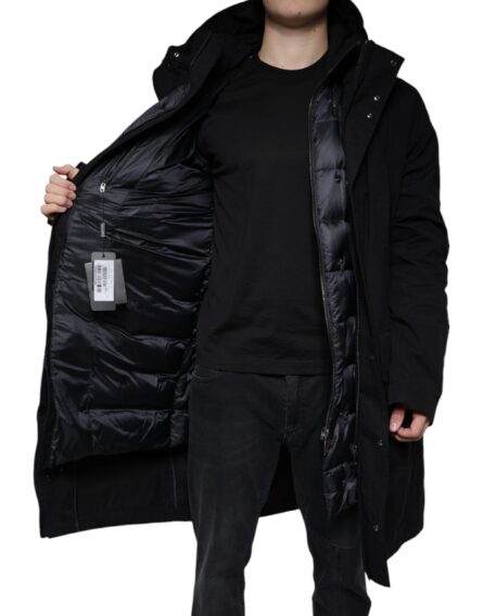 Black Hooded Parka Cotton Trench Coat Jacket - Image 8