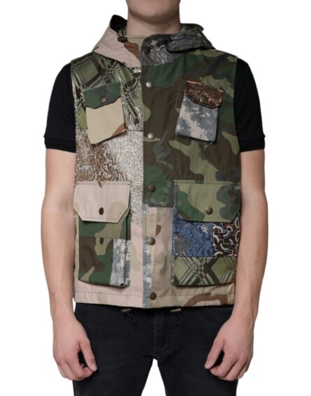 Multicolor Patchwork Hooded Vest Jacket - Image 2