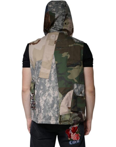 Multicolor Patchwork Hooded Vest Jacket - Image 4