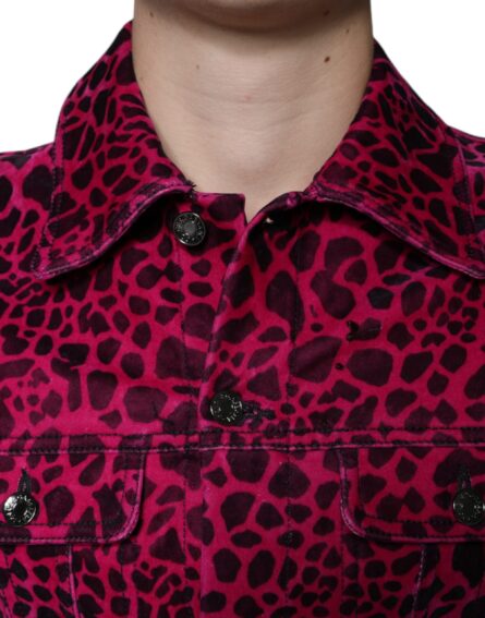 Fuchsia Leopard Button Down Collared Jacket - Image 5