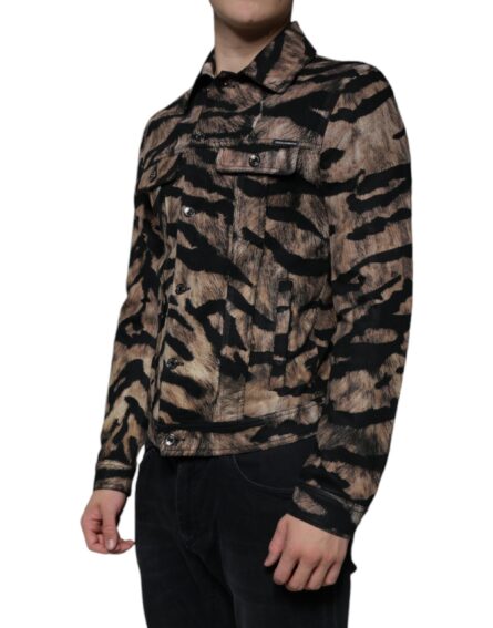 Brown Tiger Button Down Collared Jacket - Image 3