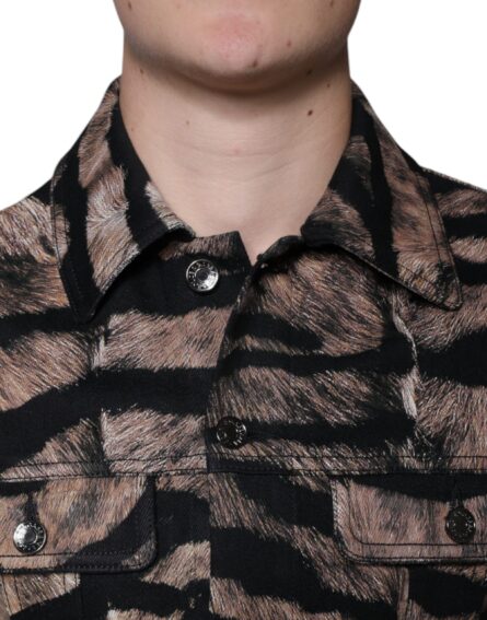 Brown Tiger Button Down Collared Jacket - Image 5