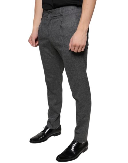 Gray Check Tartan Wool Skinny Pants - Image 3