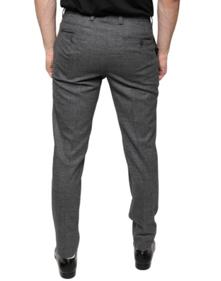 Gray Check Tartan Wool Skinny Pants - Image 4