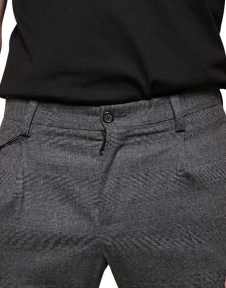 Gray Check Tartan Wool Skinny Pants - Image 5