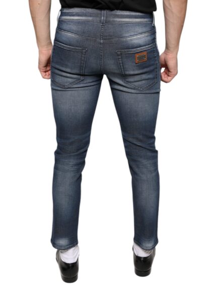 Dark Blue Washed Cotton Skinny Denim Jeans - Image 4