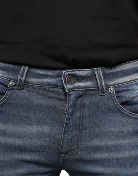 Dark Blue Washed Cotton Skinny Denim Jeans - Image 5