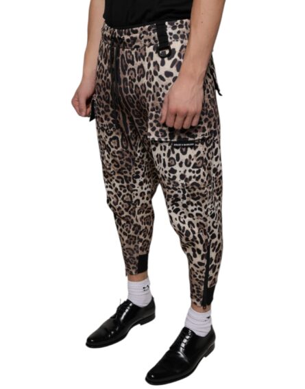Brown Leopard Polyester Jogger Pants - Image 3