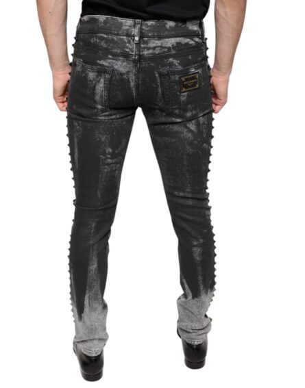 Black Embellished Cotton Skinny Denim Jeans - Image 4