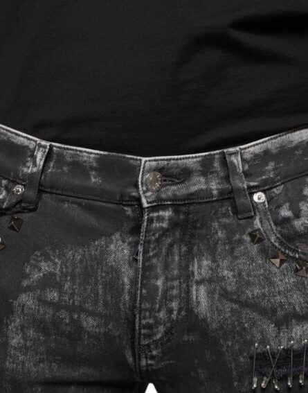 Black Embellished Cotton Skinny Denim Jeans - Image 5