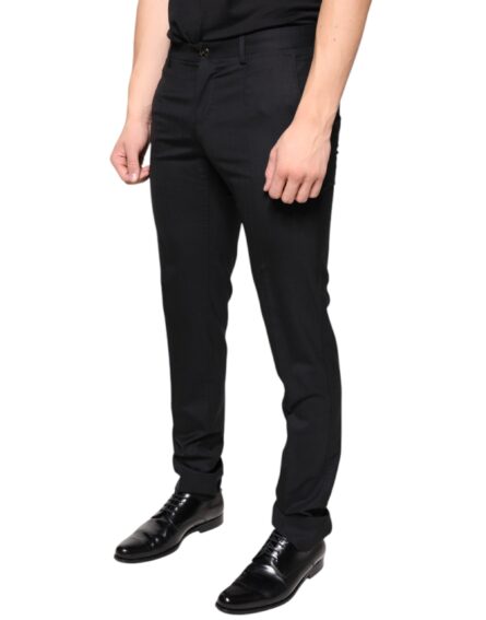 Black Wool Skinny Men Dress Pants - Image 3