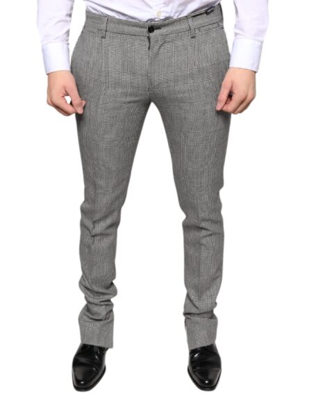 Gray Check Tartan Wool Skinny Pants - Image 2