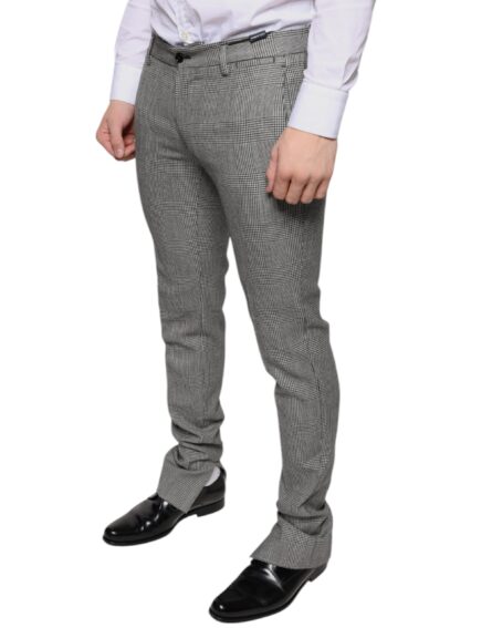 Gray Check Tartan Wool Skinny Pants - Image 3