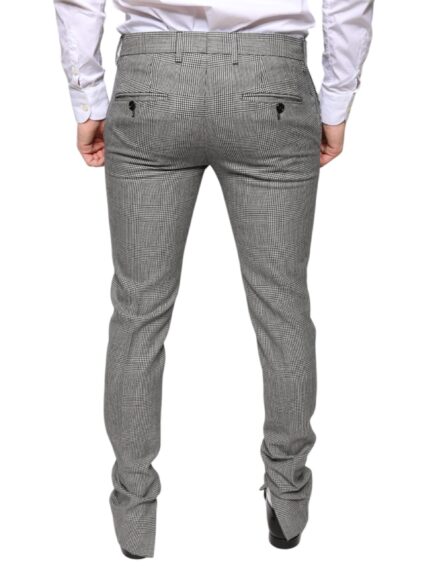 Gray Check Tartan Wool Skinny Pants - Image 4